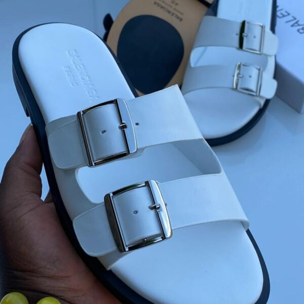 White Double Strap Slide Sandals