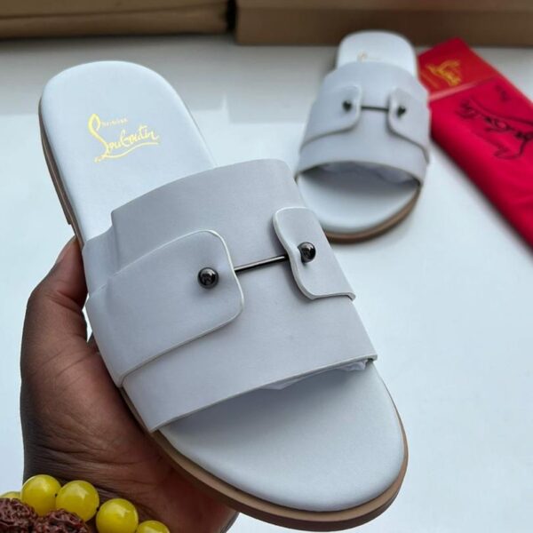 White Leather Slide Sandals