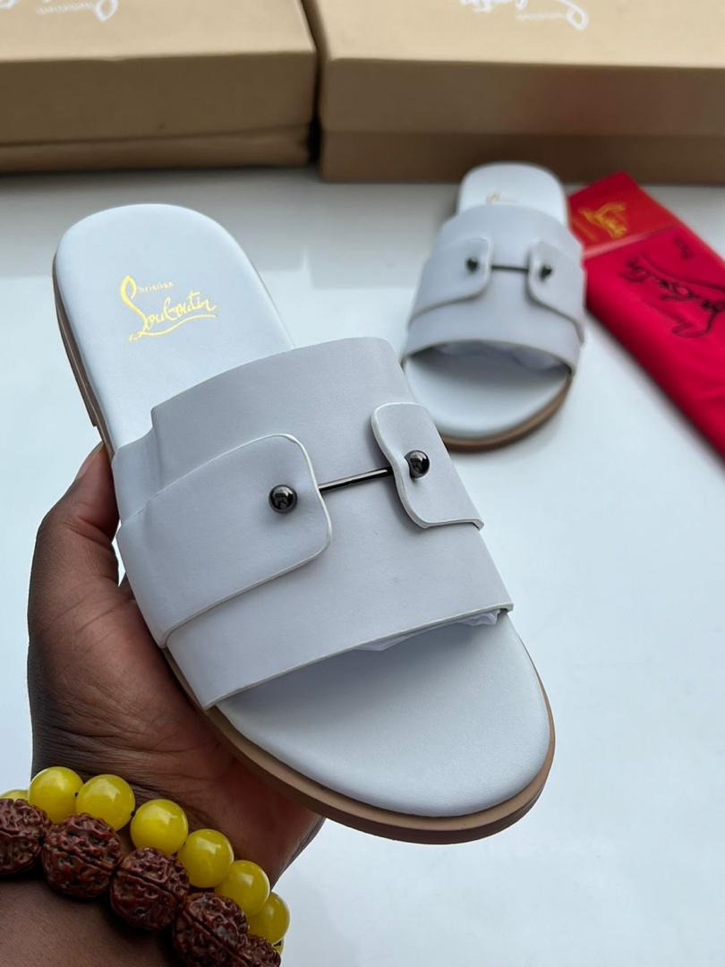 White Leather Slide Sandals White Leather Slide Sandals