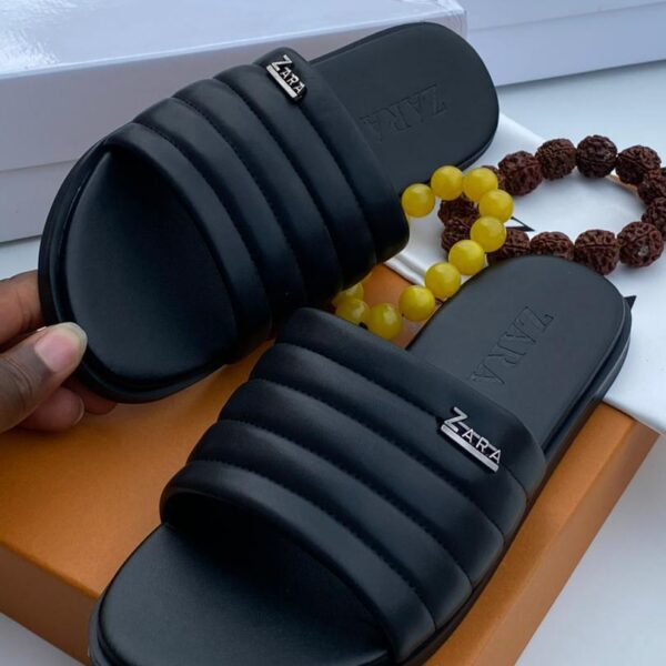 Zara Black Quilted Leather Style Slide Sandals