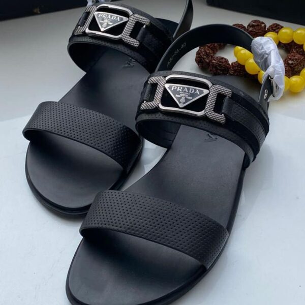 Prada Black Perforated Leather Flat Sandals