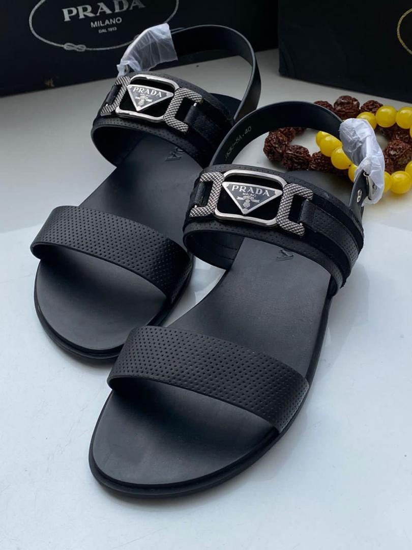 Prada Black Perforated Leather Flat Sandals Prada Black Perforated Leather Flat Sandals