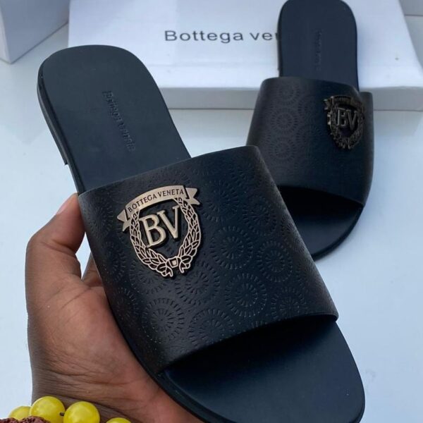 Billionaire Black Textured Leather Slide Sandals