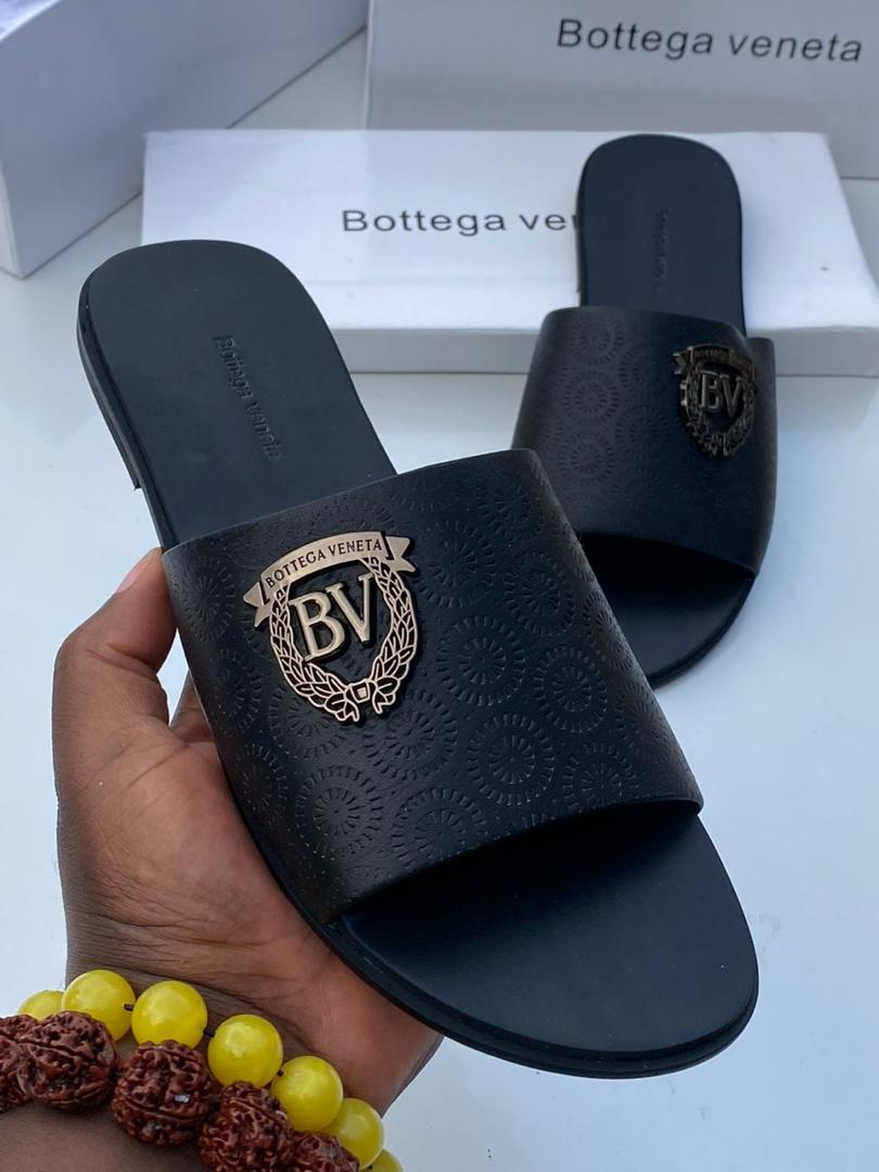 Billionaire Black Textured Leather Slide Sandals Billionaire Black Textured Leather Slide Sandals