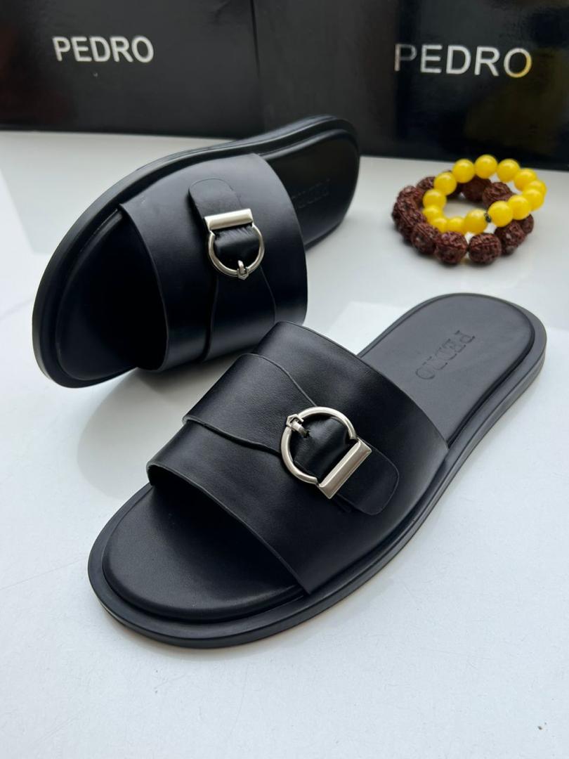 Black Leather Slide Sandals Black Leather Slide Sandals