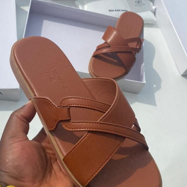 Balenciaga brown leather slide sandals