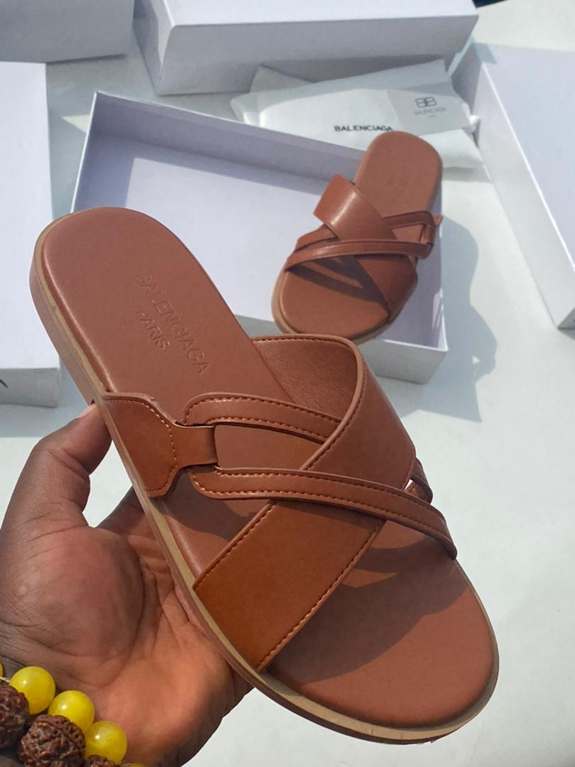 Balenciaga brown leather slide sandals Balenciaga brown leather slide sandals