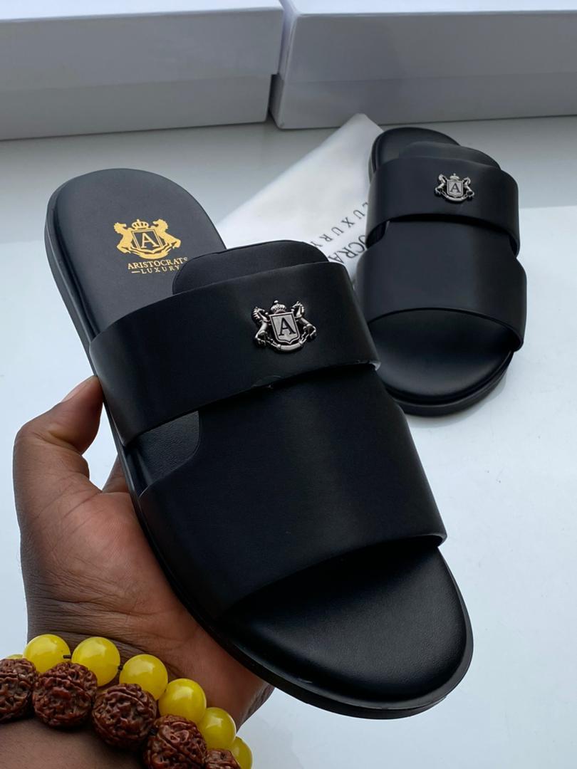 Aristocrats Luxury black leather slides Aristocrats Luxury black leather
