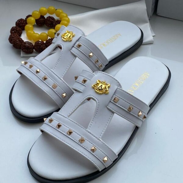 Aristocrat white leather slide sandals