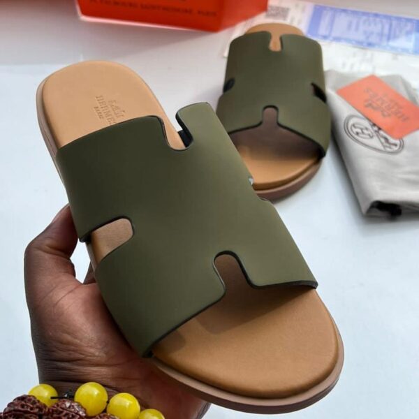 olive green leather sandals