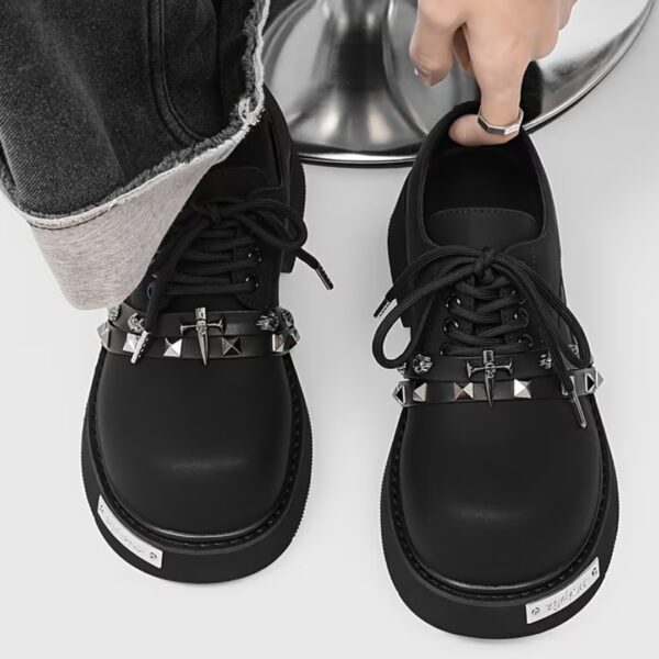 Black Chunky Platform Studded Derby Shoes