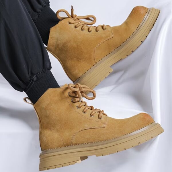 Yellow Brown Suede Lace Up Ankle Boots