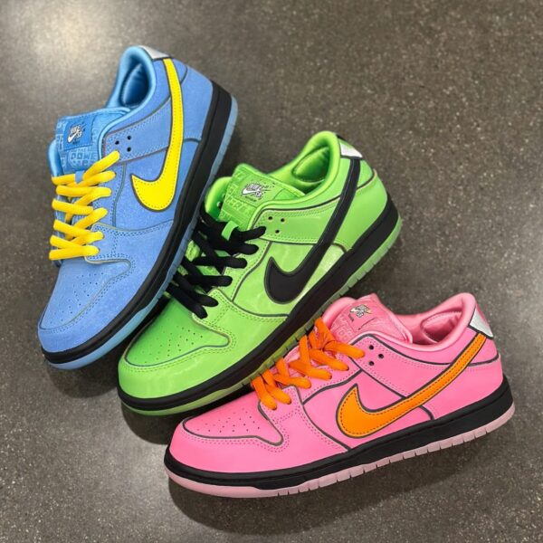 The Powerpuff Girls x Nike SB Dunk Low Blossom Bubbles Buttercup Mens Designer Sneakers Casual Shoes